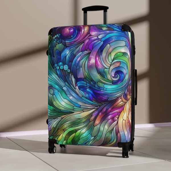 Stained Glass Effect Suitcase Rolling Luggage Hard Shell Suitcase With Wheels Colorful Abstract Pattern Luxury Travel Bag Gift for Her Him