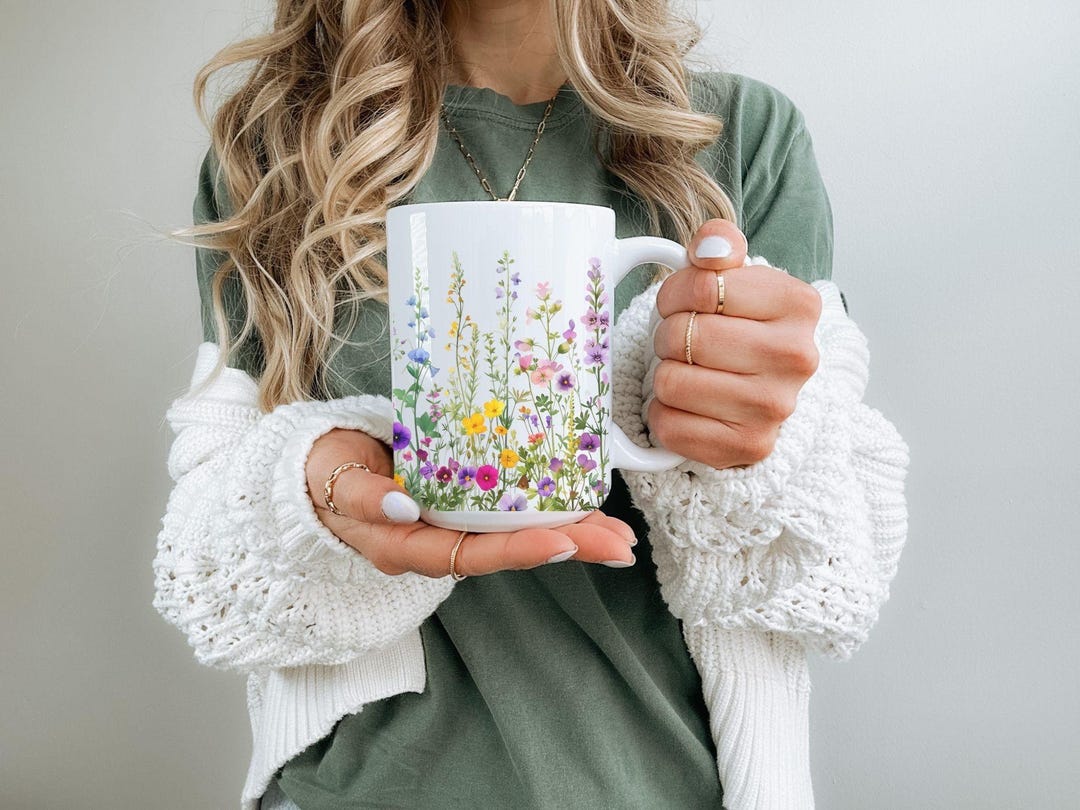 Colorful Wildflowers Coffee Mug - Watercolor Flowers Teacup, Botanical ...