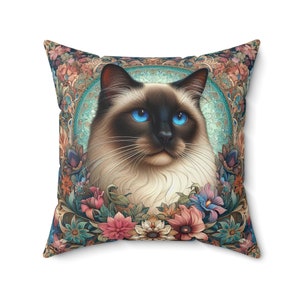 Almohada de gato Ragdoll inspirada en William Morris, cojín con diseño de gato y flores, decoración retro floral estilo cottagecore, regalo para amantes de los gatos, INSERTO INCLUIDO