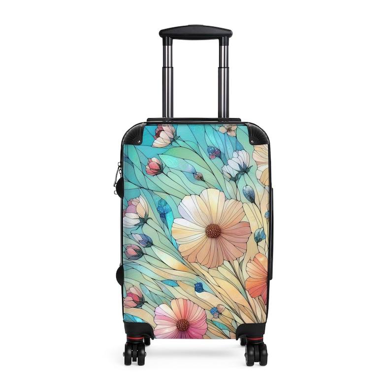 Wildflowers Stained Glass Effect Suitcase Rolling Luggage Hard Shell Suitcase With Wheels Floral Art Suitcase Carry On Luggage Gift for Her Small