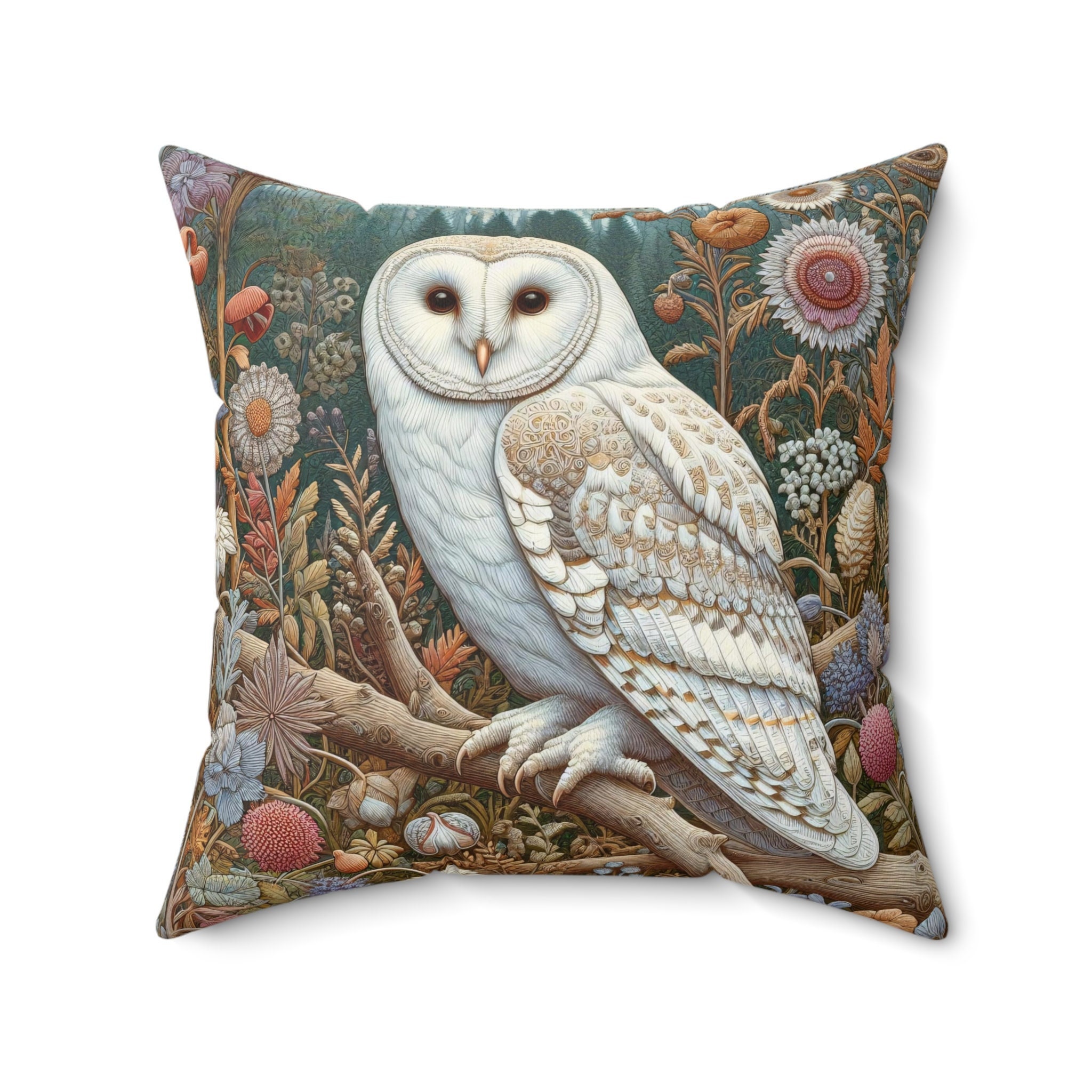 Barn Owl Pillow William Morris Inspired Cottagecore Design Cushion Forest Owl Throw Pillow Rustic Ho