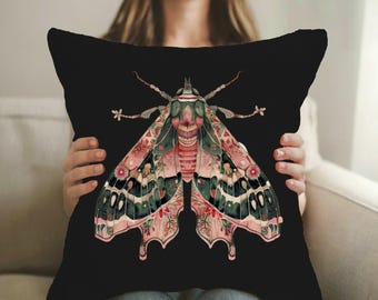 Boho Moth Woven Pillow Floral Butterfly Home Decor Cotton Blend Moth Cushion Cottagecore Large Moth Throw Pillow Entomology Lover Home Gift