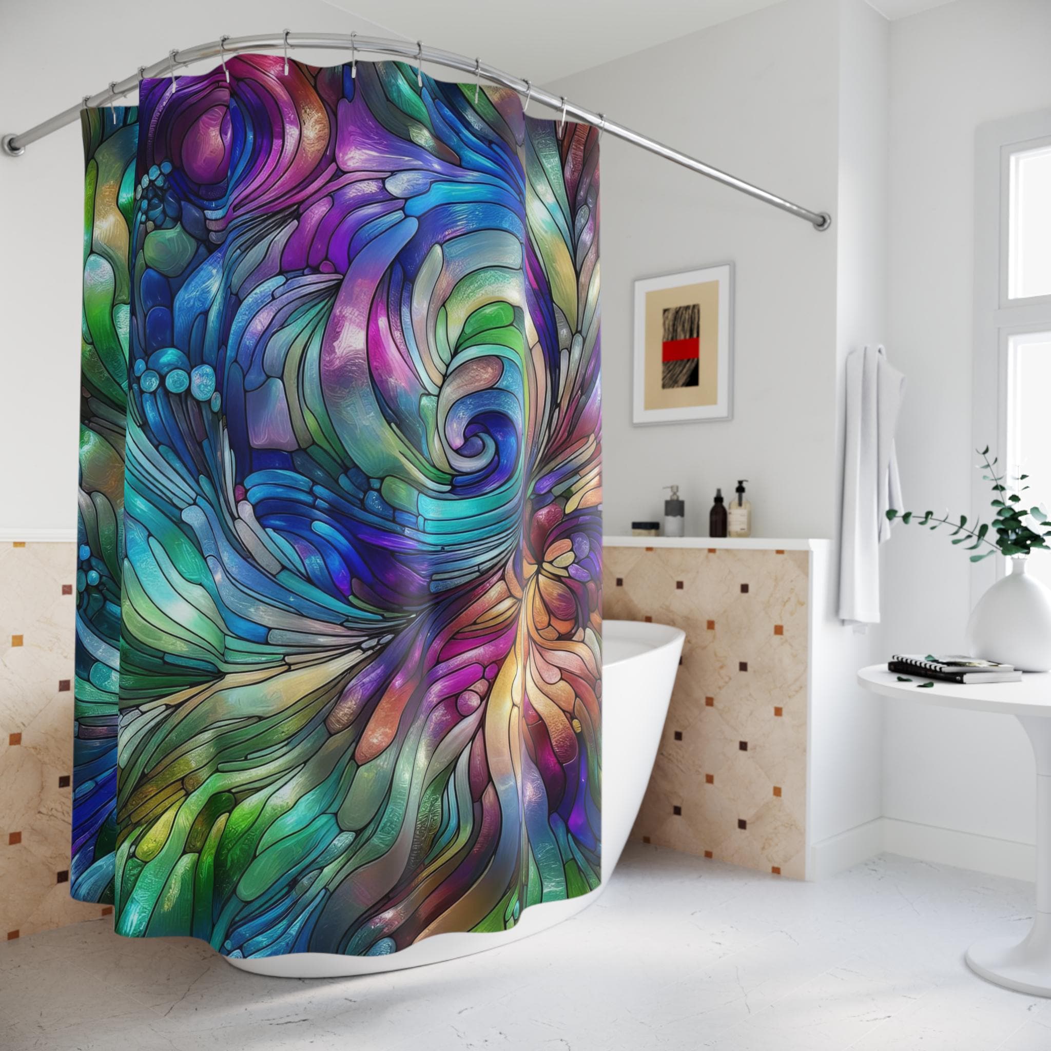 Stained Glass Illusion Shower Curtain Colorful Abstract Pattern Home Decor Unique Bathroom Decor Modern Shower Curtain Housewarming Gift