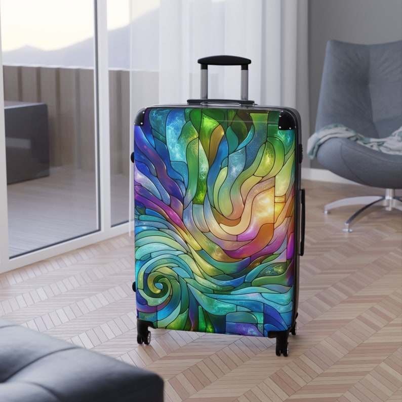 Rainbow Stained Glass Suitcase Rolling Luggage Hard Shell Suitcase With Wheels Colorful Abstract Art Suitcase Carry On Luggage Gift for Her image 6