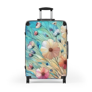 Wildflowers Stained Glass Effect Suitcase Rolling Luggage Hard Shell Suitcase With Wheels Floral Art Suitcase Carry On Luggage Gift for Her Large