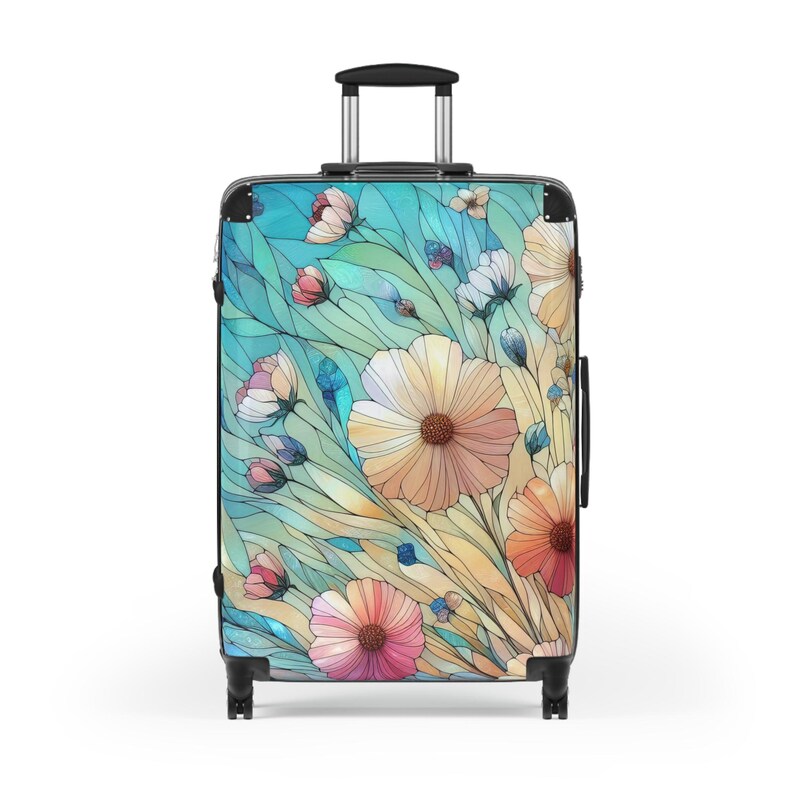 Wildflowers Stained Glass Effect Suitcase Rolling Luggage Hard Shell Suitcase With Wheels Floral Art Suitcase Carry On Luggage Gift for Her Large