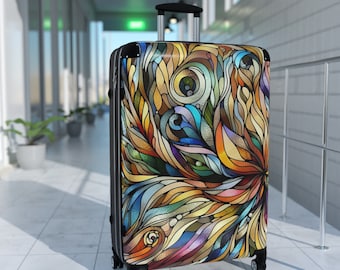 Stained Glass Effect Suitcase Rolling Luggage Hard Shell Suitcase With Wheels Colourful Abstract Art Suitcase Unique Carry On Bag Gift