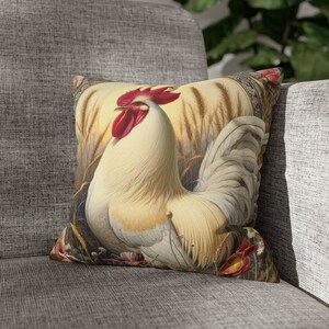 Weißer Hahn Kissenbezug William Morris inspirierter Huhn Dekokissenbezug Vintage Floral Cottagecore Wohnkultur Geschenk INSERT NICHT ENTHALTEN