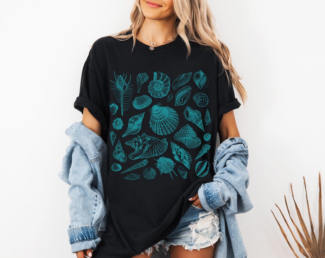Shell Style Shirt Teal Seashells Shirt Comfort Colors Unisex Tee Vintage Style Seashell ...
