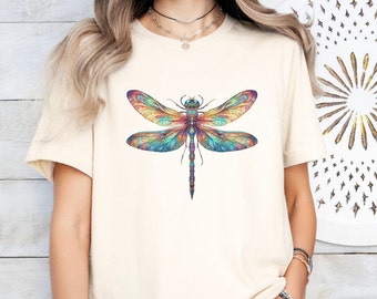 Rainbow Dragonfly T-Shirt Unisex Jersey Short Sleeve Tee Shirt Colorful Dragonfly Shirt Boho Style Insect Shirt Lover Gift for Her