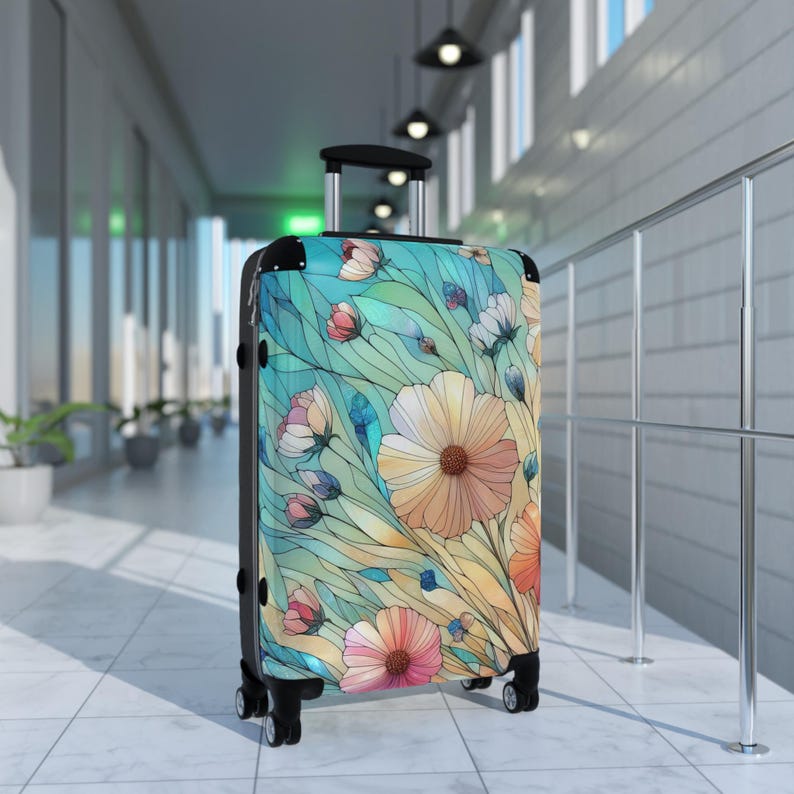 Wildflowers Stained Glass Effect Suitcase Rolling Luggage Hard Shell Suitcase With Wheels Floral Art Suitcase Carry On Luggage Gift for Her image 10