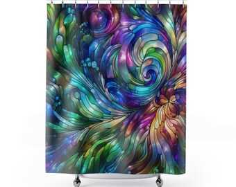 Stained Glass Illusion Shower Curtain Colorful Abstract Pattern Home Decor Unique Bathroom Decor Modern Shower Curtain Housewarming Gift