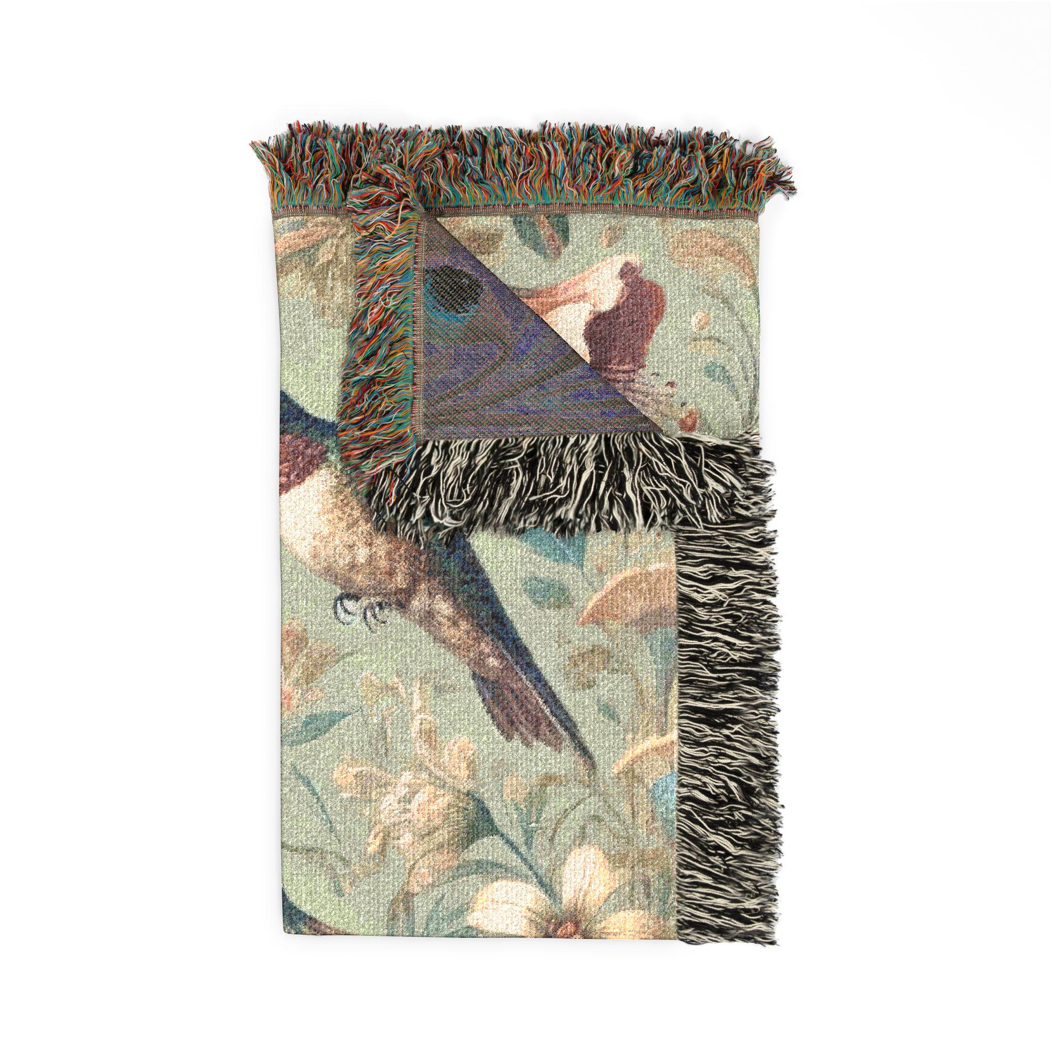 Hummingbirds Woven Blanket - William Morris Inspired 100% Cotton