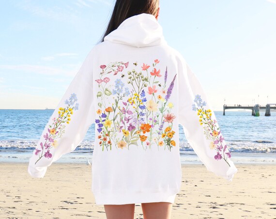 Wildflowers & Bees Hoodie Boho Floral Hoodie Botanical Cottagecore