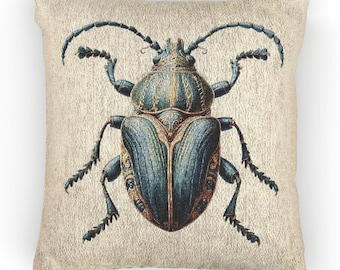 Almohada tejida de escarabajo verde, estilo vintage, para decoración del hogar, mezcla de algodón, regalo para amantes de los insectos, cojín grande de escarabajo, tapiz, regalo