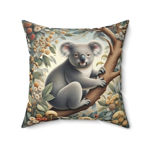 Cojín de koala inspirado en William Morris Cojín de koala australiano sobre eucalipto Decoración vintage botánica para el hogar Regalo INCLUYE INSERTO