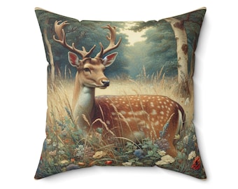 Forest Deer Pillow William Morris Inspired Cushion Stag Throw Pillow Rustic Cottagecore Home Decor Gift INSERT INCLUDED