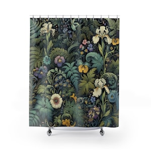 Dark Cottagecore Shower Curtain William Morris Inspired Home Decor Botanical Bathroom Decor Floral Shower Curtain Housewarming Gift