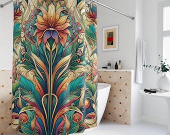 Floral Ornament Shower Curtain Art Deco Flower Home Decor Botanical Bathroom Decor Nature Inspired Shower Curtain Housewarming Gift
