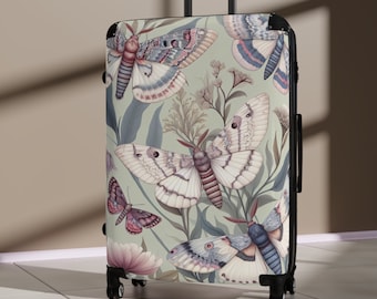 Weißer Mottenkoffer Rollgepäck Hartschalenkoffer mit Rädern Morris Vintage Florals und Mottenmuster Luxus Reisetasche Geschenk für Sie