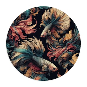 Betta Fisch Mauspad Tropischer Fisch Mousepad Rundes oder Rechteckiges Kleines Mousepad Vintage Style Mousepad Natur Kunst Büro Accessoire Geschenk