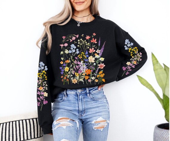Felpa Oversize Donna Boho Con Patchwork Floreale E Girocollo - Maniche Lunghe - Colori Misti - Top Pullover Primaverile - 6