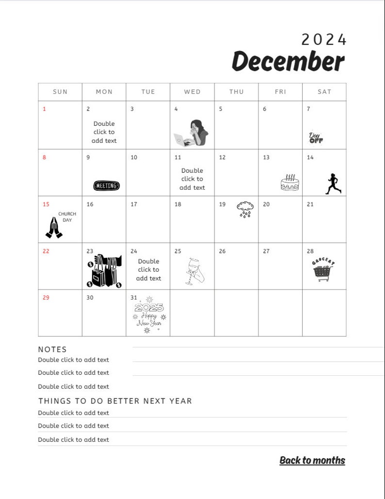 2024 Editable Minimalist Planner black and White Etsy
