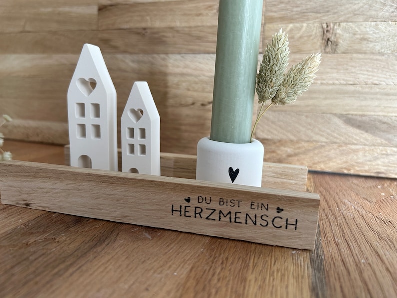 Geschenkset Häuser Kerzenhalter Kerzenständer Herzmensch Kerze Haus mit Herz Klötzchen Mitbringsel Geburtstag Kleinigkeit Bild 1