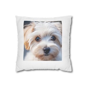 Maltese Terrier Square Pillowcase, Dog Lover Home Decor, Pet Owner Gift, Cute Puppy Cushion Cover, Animal Theme Bedroom Accessory