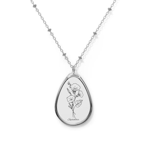 September Birthday Oval Necklace, Birth Flower Morning Glory Sterling Silver, Flower Necklace, Girlfriend