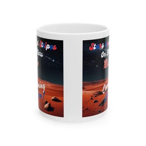 Sterne und Streifen auf dem Mars Keramikbecher, Weltraum Kaffeetasse, Astronomie-Liebhaber-Geschenk, Galaxy-Küchen-Dekor, kosmischer Teebecher, Science Fiction