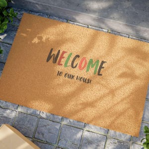 Custom Welcome Doormat, Personalized Entry Rug, Housewarming Gift, Indoor Outdoor Mat, Rustic Home Decor, Family Welcome Sign