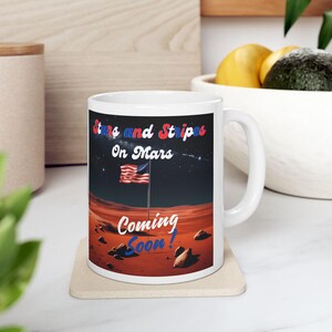 Sterne und Streifen auf dem Mars Keramikbecher, Weltraum Kaffeetasse, Astronomie-Liebhaber-Geschenk, Galaxy-Küchen-Dekor, kosmischer Teebecher, Science Fiction