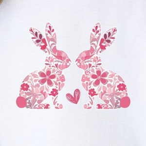 Blumen Chinoiserie Bunny Png, Osterhase PNG, Grand Millennial Ostern Png, Toile Osterkaninchen Png, Ostern Coquette Png, rosa Toile De Jouy