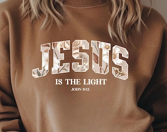 Jesus Is The Light PNG, Christian t shirt png, boho christian png,varsity christian design, varsity jesus, floral christian png,John 8:12