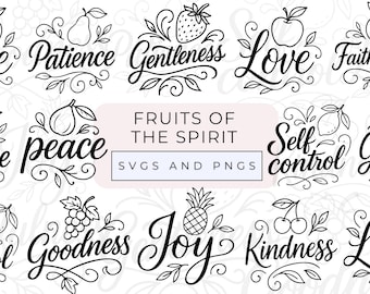 Fruits Of The Spirit SVGs PNGs, Christian Digital Download, Bible Verse Art, Sublimation Design for Cricut,Galatians 5:22-23 Bible Verse DXF