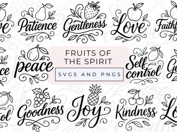 Fruits Of The Spirit SVGs PNGs, Christian Digital Download, Bible Verse Art, Sublimation Design for Cricut,Galatians 5:22-23 Bible Verse DXF