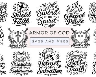 Armor Of God SVG PNG, Put On The Full Armor Of God Ephesians 6:10-18, Bible Verse Cut File For Cricut, Christian svg png Bundle, Shield DXF