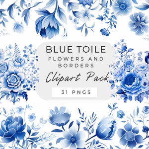 Blauwe toile bloemen clipart, toile grens clipart, Frans blauw frame, aquarel toile clipart, toile de jouy blauw, chinoiserie clipart png