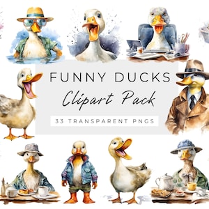 Imágenes Prediseñadas de patos divertidos, gráficos PNG de imágenes prediseñadas de pato, imágenes prediseñadas de patos de acuarela, patos de comedia, imágenes prediseñadas de patos lindos, patos extravagantes, descarga digital