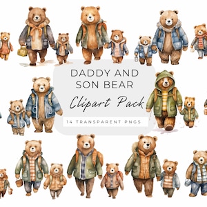 Aquarelle fête des pères Clipart, clipart papa et fils png, père et fils Clipart png, premier clipart fête des pères png, clipart papa ours