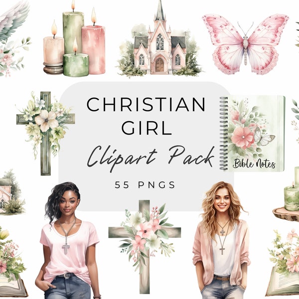 Christian Girl Clipart png, Floral Christian Clipart Png, Christian Bundle png, Wooden Cross Clipart, Christianity Clipart,Religious Clipart