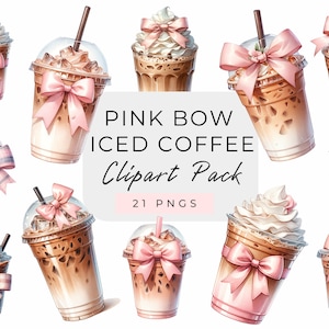 Clipart caffè ghiacciato, Clipart fiocco rosa Coquette, Clipart caffè ghiacciato Coquette png, Clipart estetico coquette png, Caffè fiocco rosa, Amante del caffè