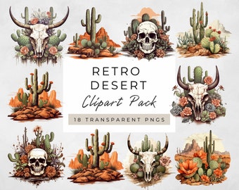 Desert Clipart PNG, Desert Landscape Clipart, Cow Skulls Clipart PNG, Floral Skulls PNG, Cactus Clipart, Western Desert Clipart, Sublimation