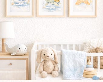 Ocean Animals Nursery Wall Art Printable, Watercolor Whale, Turtle, Starfish (Digital Download)