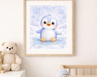 Watercolor Penguin Nursery Print | Baby Boy Room Decor (Digital Download)
