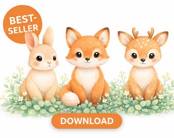 Woodland Nursery Wall Art Set of 3, Baby Animal Prints Bunny Fox Deer, Neutral Nursery Decor, Printable Nursery Art, Instant Download