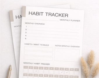 Monthly Habit Tracker Printable | Minimalist Self Care Planner (Instant Download)