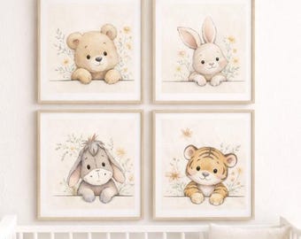 Baby Animals Watercolor Nursery Prints Set of 4 (Digital Download)