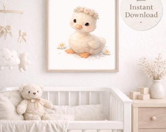Baby Duck Printable Wall Decor, Neutral Nursery Animal Download